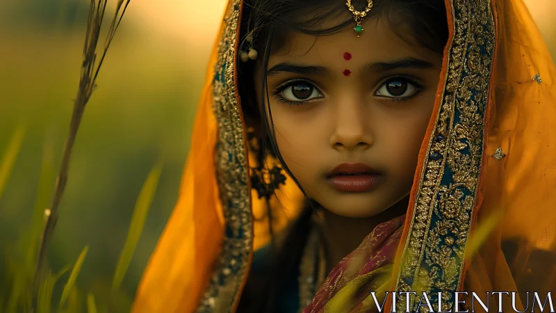 Golden dusk wraps a jeweled gaze in quiet childhood wonder.