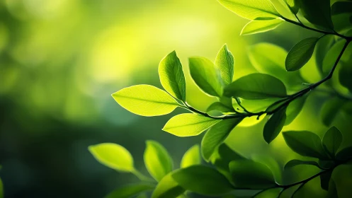 Backlit green leaves rendered with soft photoreal lighting
