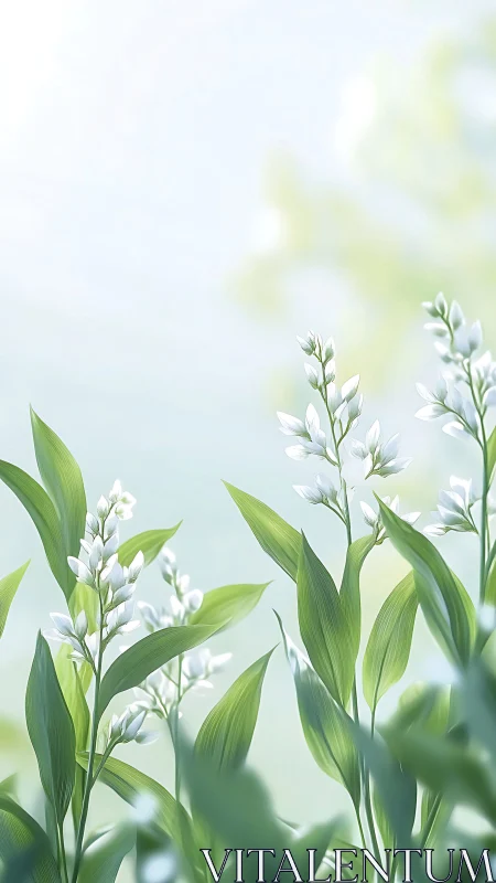Delicate White Flowers With Vibrant Green Foliage.