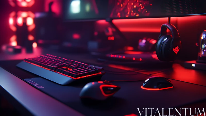 Cozy neon gaming desk glowing with late-night focus.