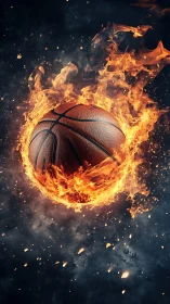 Basketball is rendered in midair encircled by controlled flames