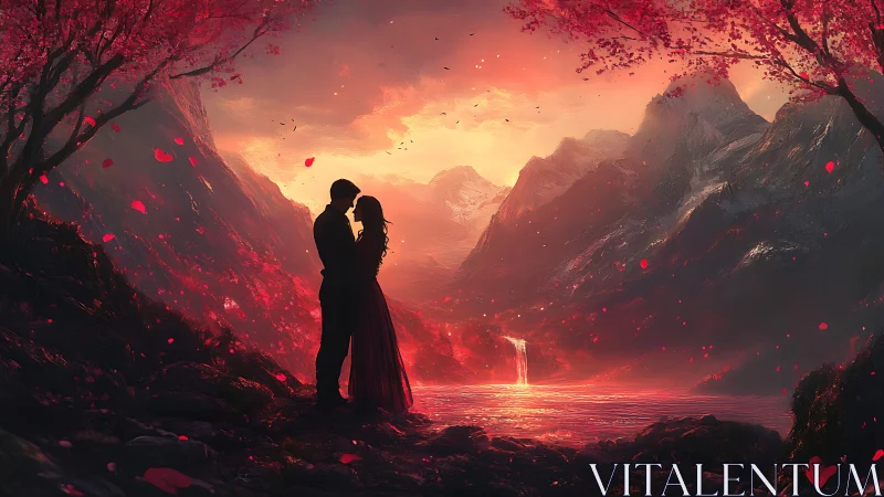 Crimson Canyon Romance: Silhouettes Under Glowing Skies.