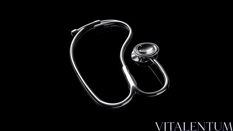 Shiny Modern Stethoscope on Black Background, Minimalist Style.