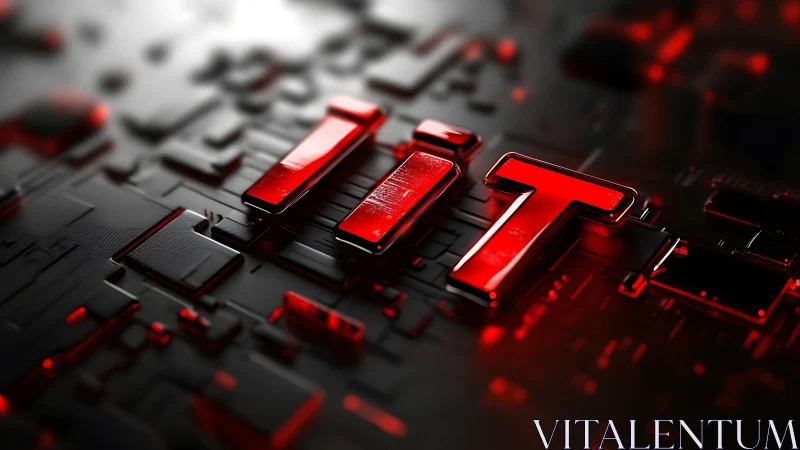 IT typography rendered in red glass over dark circuit board.