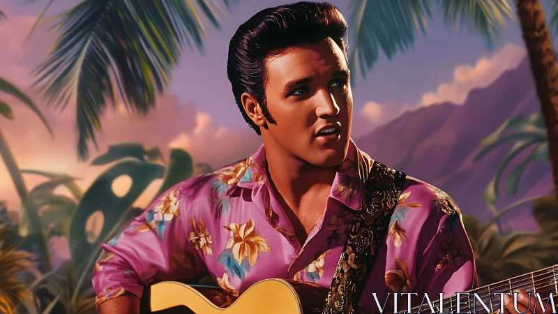 Golden-voiced guitarist sharing island warmth at sunset.