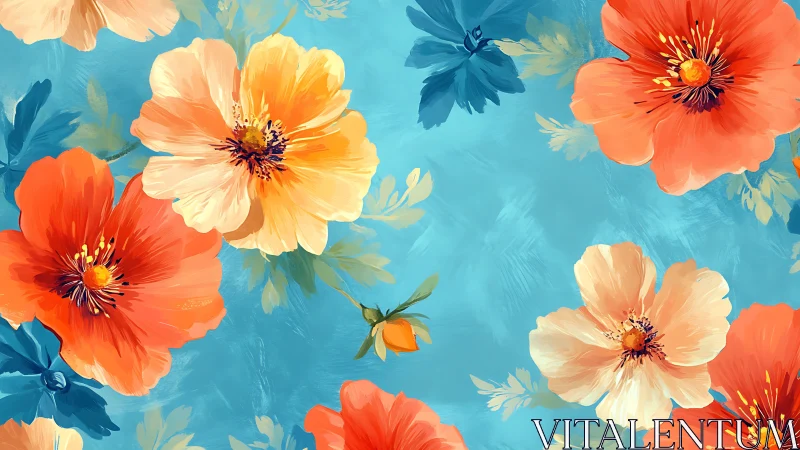 Radiant Bloom Explosion on Sky Blue Canvas.