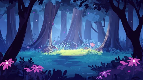 Enchanted Forest Clearing with Bioluminescent Flora.