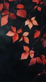 Crimson leaves drift like quiet embers on midnight branches.
