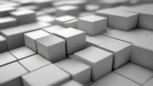 Monochrome 3D cubes form layered geometric grid surface