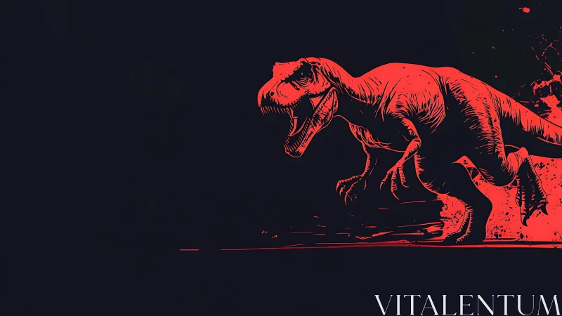Scarlet T-Rex silhouette charges across dark void.