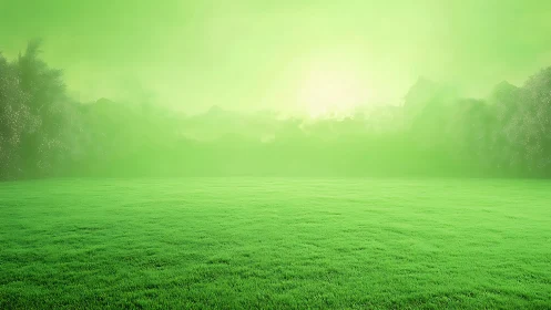 Soft green meadow glowing in gentle, dreamlike morning light.
