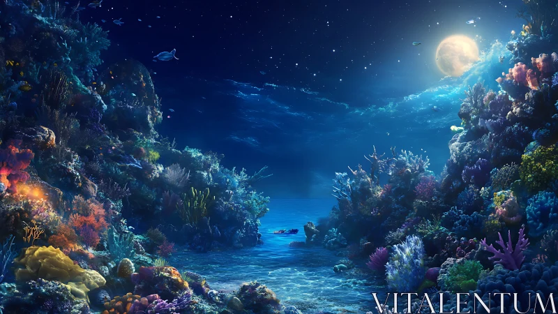 Moonlit coral cove shimmering with peaceful underwater magic.