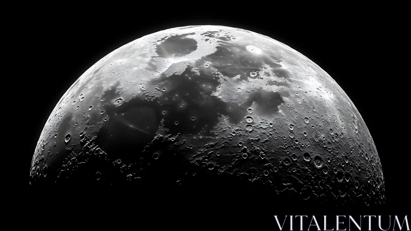 Lunar surface close-up revealing craters in stark relief.