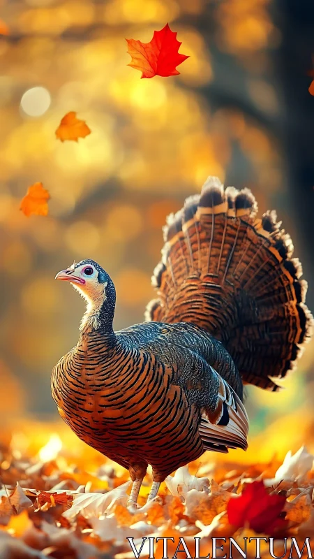 Autumnal turkey display with bokeh-isolated plumage geometry.