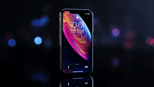 Midnight smartphone glow with swirling cosmic screen art.
