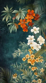 Botanical Garden Floral Composition on Dark Teal Background