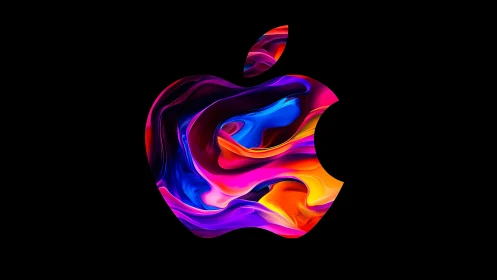 Swirling neon apple silhouette glowing over midnight void.