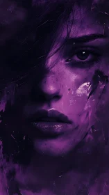 Violet-tinted female portrait in abstract digital chiaroscuro.