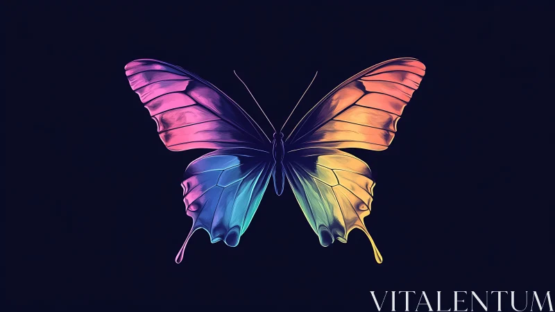 Prismatic night butterfly with melting neon rainbow wings.