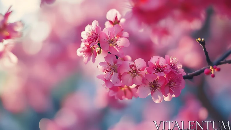 Cherry Blossoms in Soft Focus: Nature's Delicate Pink Reverie.