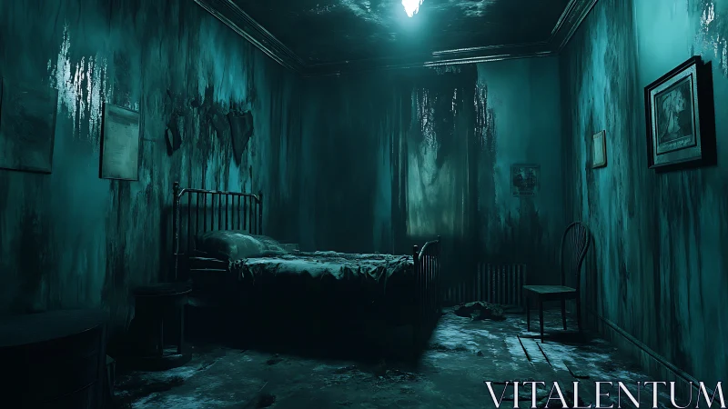 Moonlit mildew bedroom where shadows rot the wallpaper.