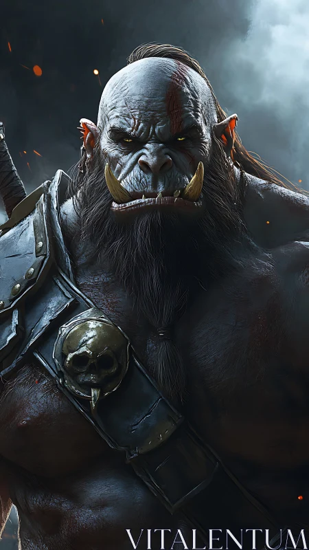 Battle-scarred orc warlord rendered in high-detail 3D portrait