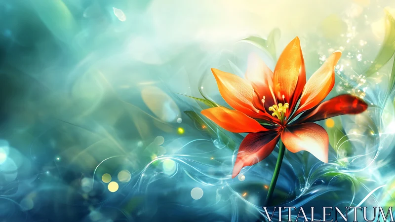 Orange Red Flower with Swirling Light Effects.