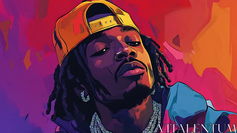 Vibrant vector portrait of a streetwear musician in neon hues