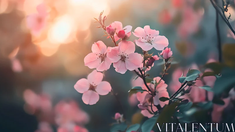 Pink Blossoms Glowing in Soft Golden Sunlight.