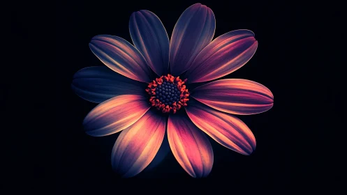 Neon Cosmos Flower Against Dark Sky. Digital Art.