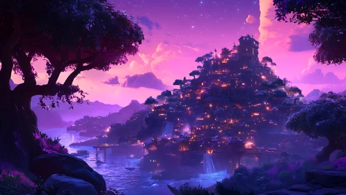 Luminescent Citadel Emerges: Twilight Among Ancient Ruins.