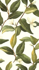 Magnolia branches with layered green leaves on ivory