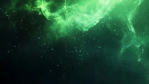 Emerald nebula drifts like luminous smoke across deep void