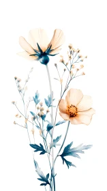 Botanical Watercolor Study: Cosmos and Delicate Wildflower Arrangement.