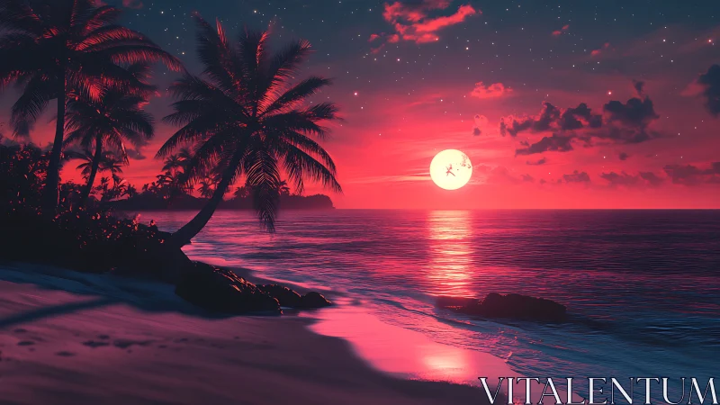 Neon-tide tropic moonrise over a dream-drenched shoreline.