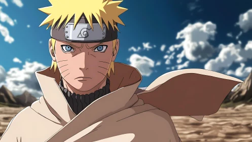 Anime desert warrior with cloak in dramatic close-up portrait.