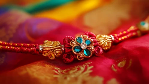 Colorful rakhi bracelet sparkling with festive charm.
