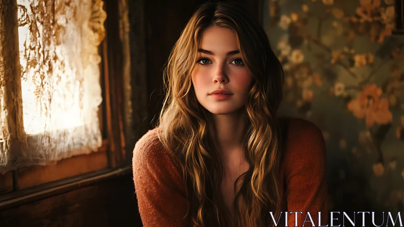 Soft afternoon light gently embraces a thoughtful young woman