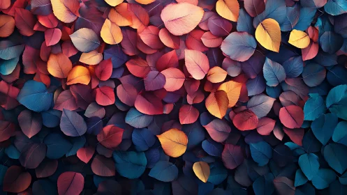 Prismatic leafstorm drifting through a twilight dreamscape.