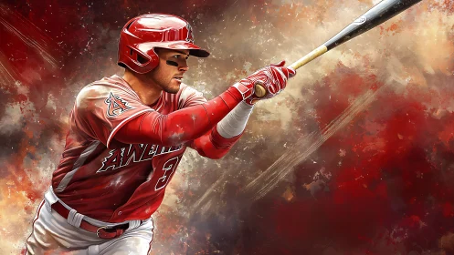 Dynamic digital painting of baseball hitter in red uniform