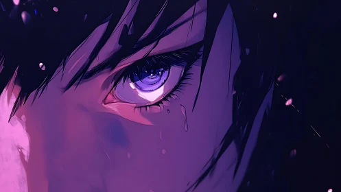 Tear-lit violet gaze carves quiet thunder through the night