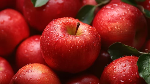 Glistening red apples in tight macro harvest arrangement.