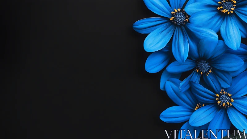 Stunning Blue Daisies Against a Dark Canvas. Radiant Beauty.