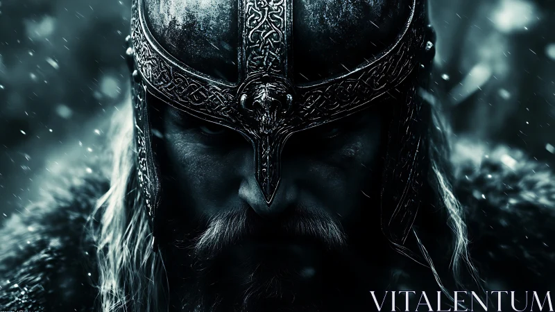 Viking warrior portrait in stormlit cinematic close-up.