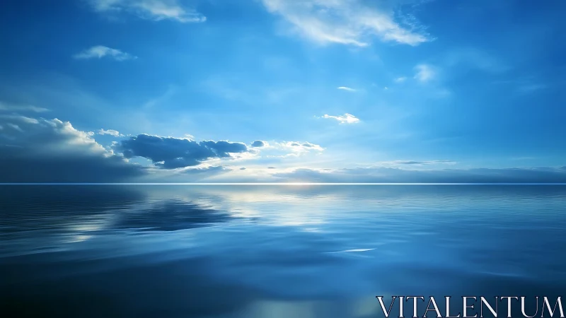 Calm blue horizon where gentle ocean meets soft daylight.