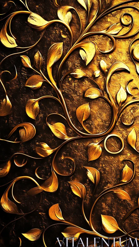 Golden vines curling across rich textured darkness.