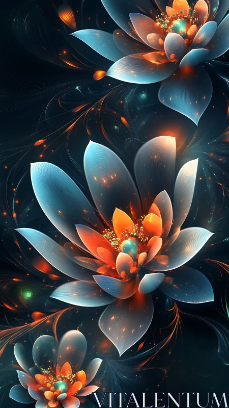 Glowing dreamlike blossoms bloom gently in a cosmic night garden