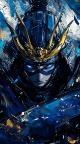 Cybernetic samurai portrait with luminous eyes and dynamic brushwork