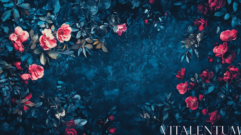 Deep Moody Garden with Pink Peonies and Blue Foliage.