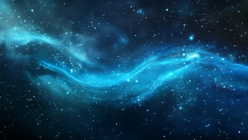 Nebula stream cuts through starfield with luminous cyan glow.